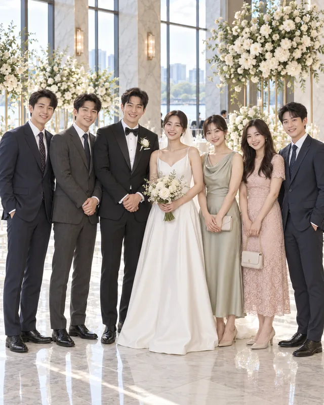 하객들과 나란히 서서 찍은 기념사진